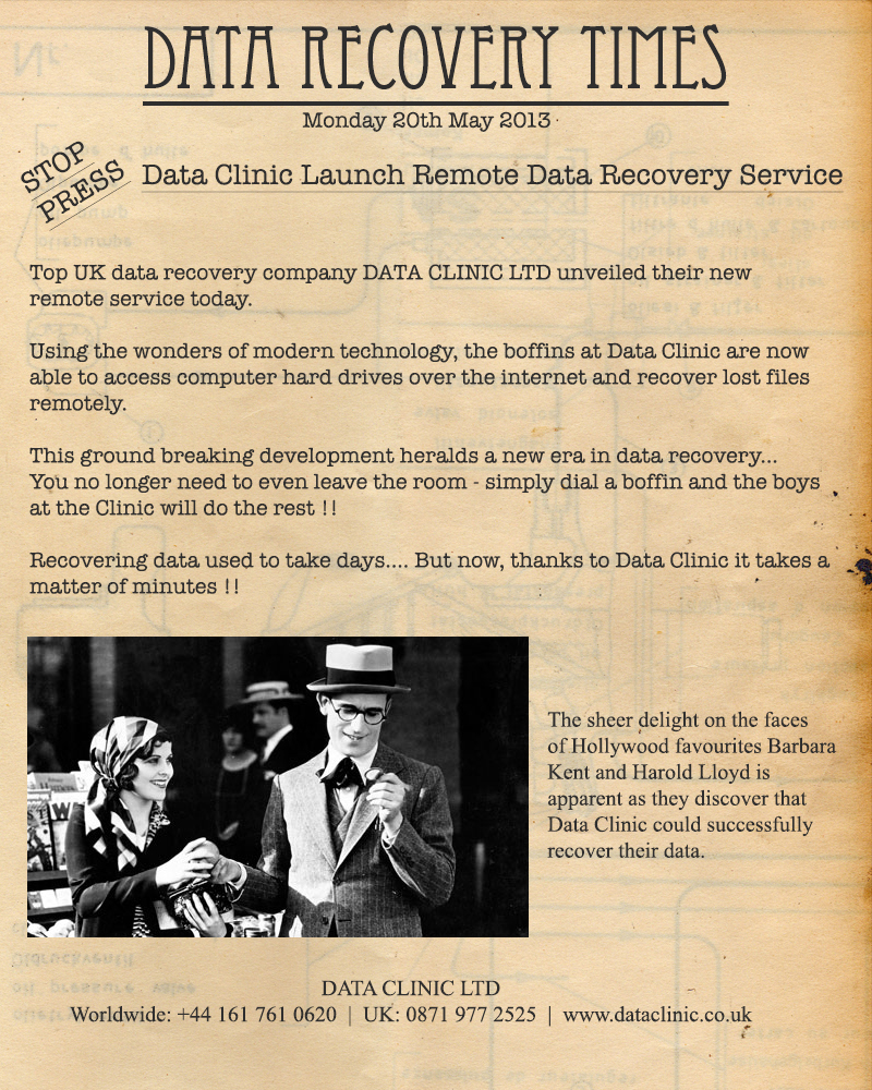 Data Clinic Ltd Data Recovery Times - Harold Lloyd and Barbara Kent
