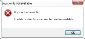 Error message: The file or directory is corrupted and unreadable