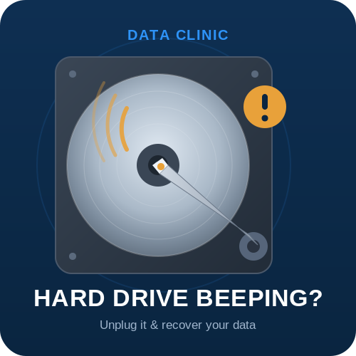 Hard Drive Beeping? What the Sound Means & How to Recover Your Data 1 Beeping hard drive with stuck read/write heads - Data Clinic diagram